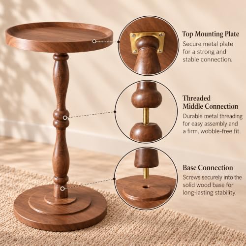 Round Drink Table, Small Pedestal Side Table, Martini Table, Walnut Brown in Brown, alternate view 3