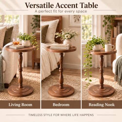 Round Drink Table, Small Pedestal Side Table, Martini Table, Walnut Brown in Brown, alternate view 5