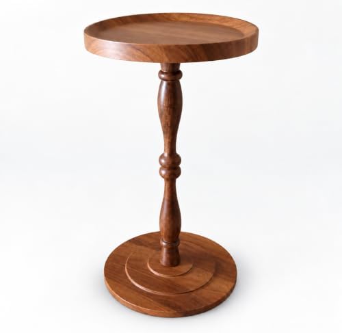 Round Drink Table, Small Pedestal Side Table, Martini Table, Walnut Brown in Brown, alternate view 6