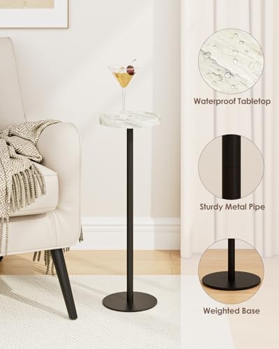 Round Drink Table, Small Pedestal Side Table, White Marble, alternate view 4