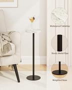Round Drink Table, Small Pedestal Side Table, White Marble, alternate view 4