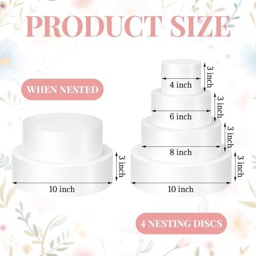 Round Foam Cake Dummy Set for Wedding Display, Nesting, 4 Tier in white, alternate view 3