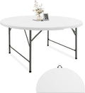 Round Folding Tables White Foldable Table, Fold-in-Half with Carrying Handle Portable Plastic Table for Party
