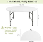 Round Folding Tables White Foldable Table, Fold-in-Half with Carrying Handle Portable Plastic Table for Party, alternate view