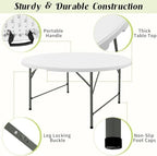 Round Folding Tables White Foldable Table, Fold-in-Half with Carrying Handle Portable Plastic Table for Party, alternate view