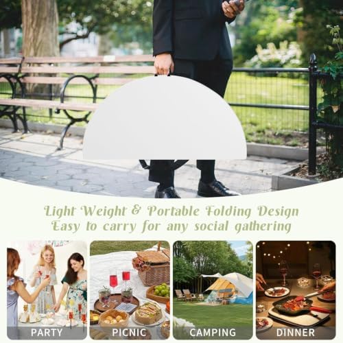 Round Folding Tables White Foldable Table, Fold-in-Half with Carrying Handle Portable Plastic Table for Party, alternate view