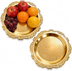 Round Gold Tray, Serving Platters, Vintage Metal Dessert Snack Platter, Decorative for Coffee Table, Fruits