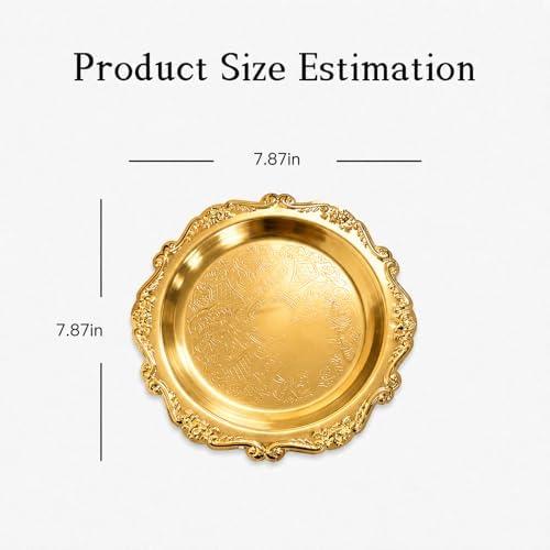 Round Gold Tray, Serving Platters, Vintage Metal Dessert Snack Platter, Decorative for Coffee Table, Fruits, alternate view 2
