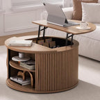 Round Lift Top Coffee Table with Storage for Living Room, Walnut