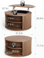 Round Lift Top Coffee Table with Storage for Living Room, Walnut, alternate view 2