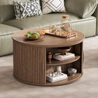 Round Lift Top Coffee Table with Storage for Living Room, Walnut, alternate view 6