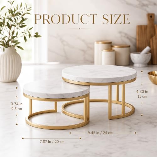 Round Marble Cake Stand Charcuterie Board, 9.45 x 4.33 in in White, Gold, alternate view 2