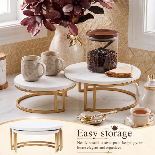 Round Marble Cake Stand Charcuterie Board, 9.45 x 4.33 in in White, Gold, alternate view 4