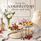 Round Marble Cake Stand Charcuterie Board, 9.45 x 4.33 in in White, Gold, alternate view 6