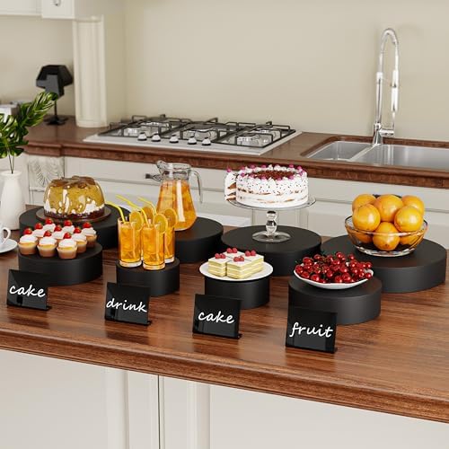 Round Metal Buffet Risers,4PCS Food Risers for Buffet Table 6in to 12in with Mini Acrylic Signs for Catering, alternate view
