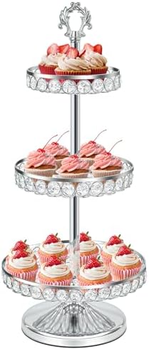 Round Metal Cupcake Tray Set, Crystal Dessert Display Stand for Weddings, Birthdays, Anniversaries, Party