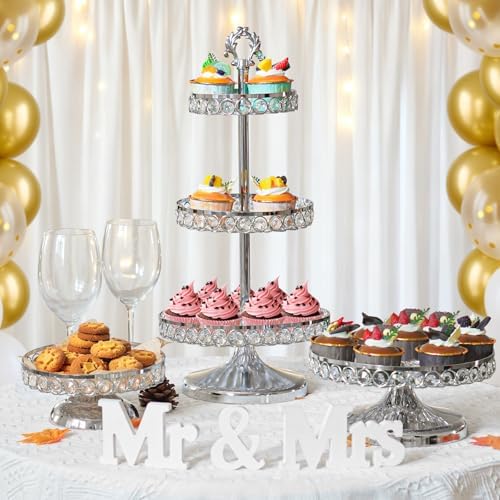 Round Metal Cupcake Tray Set, Crystal Dessert Display Stand for Weddings, Birthdays, Anniversaries, Party, alternate view 2