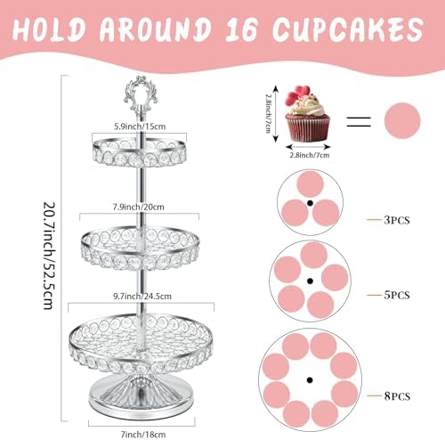 Round Metal Cupcake Tray Set, Crystal Dessert Display Stand for Weddings, Birthdays, Anniversaries, Party, alternate view 3