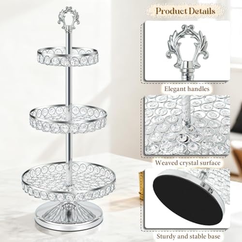 Round Metal Cupcake Tray Set, Crystal Dessert Display Stand for Weddings, Birthdays, Anniversaries, Party, alternate view 4