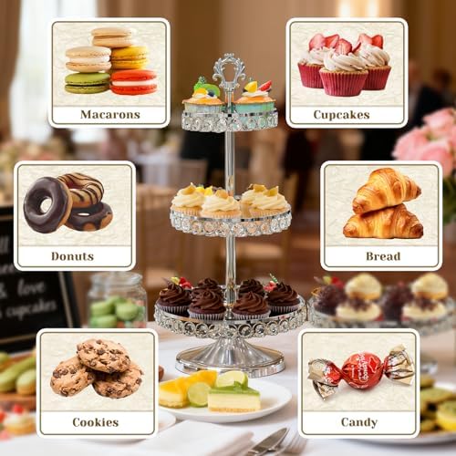 Round Metal Cupcake Tray Set, Crystal Dessert Display Stand for Weddings, Birthdays, Anniversaries, Party, alternate view 6