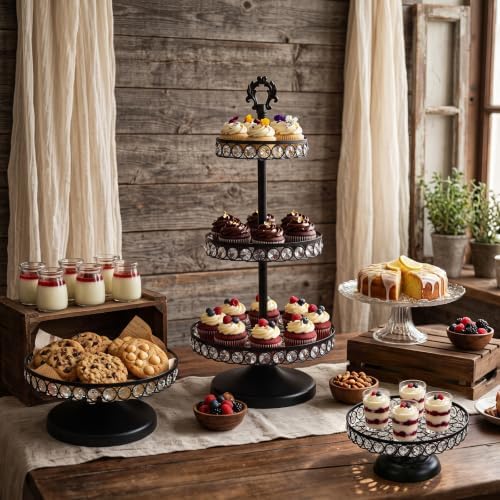 Round Metal Cupcake Tray Set, Crystal Dessert Display Stand for Weddings, Birthdays, Anniversaries, Party, alternate view 2