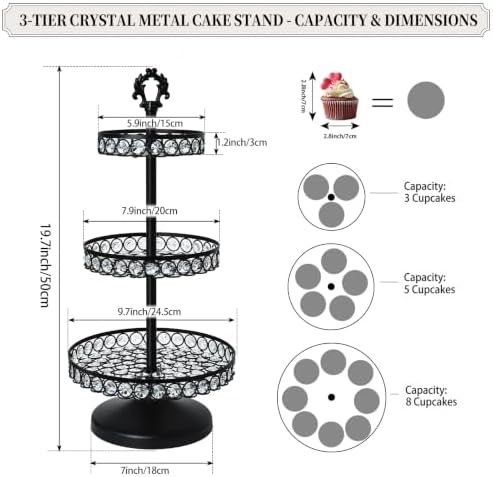 Round Metal Cupcake Tray Set, Crystal Dessert Display Stand for Weddings, Birthdays, Anniversaries, Party, alternate view 3