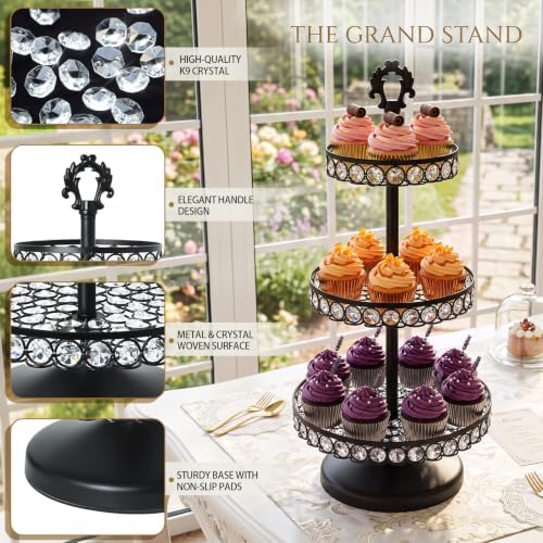 Round Metal Cupcake Tray Set, Crystal Dessert Display Stand for Weddings, Birthdays, Anniversaries, Party, alternate view 4