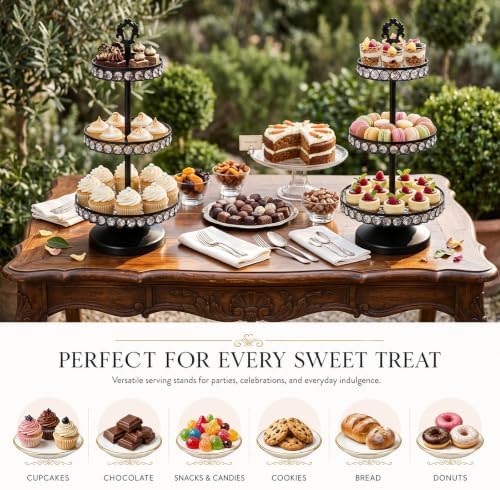 Round Metal Cupcake Tray Set, Crystal Dessert Display Stand for Weddings, Birthdays, Anniversaries, Party, alternate view 5