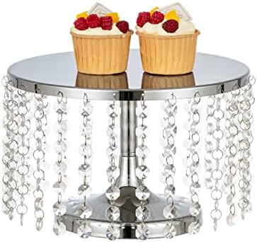 Round Metal Mirrored Cake Stand, Cake Stand with Crystal Beads, Wedding Silver Decorating Stand Display Plate