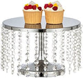 Round Metal Mirrored Cake Stand, Cake Stand with Crystal Beads, Wedding Silver Decorating Stand Display Plate
