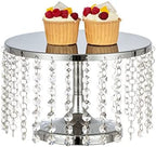 Round Metal Mirrored Cake Stand, Cake Stand with Crystal Beads, Wedding Silver Decorating Stand Display Plate