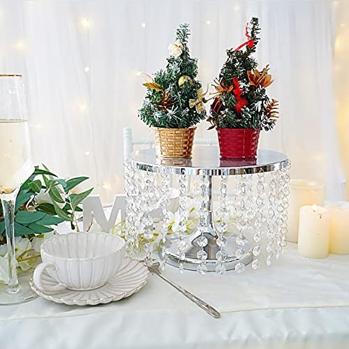 Round Metal Mirrored Cake Stand, Cake Stand with Crystal Beads, Wedding Silver Decorating Stand Display Plate, alternate view