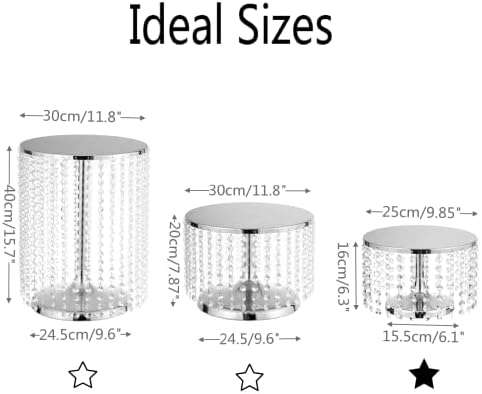 Round Metal Mirrored Cake Stand, Cake Stand with Crystal Beads, Wedding Silver Decorating Stand Display Plate, alternate view