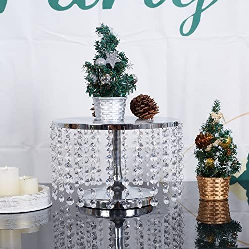 Round Metal Mirrored Cake Stand, Cake Stand with Crystal Beads, Wedding Silver Decorating Stand Display Plate, alternate view
