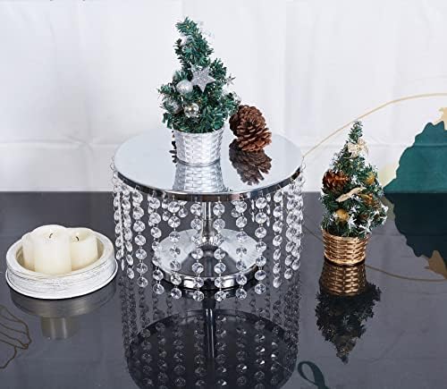Round Metal Mirrored Cake Stand, Cake Stand with Crystal Beads, Wedding Silver Decorating Stand Display Plate, alternate view