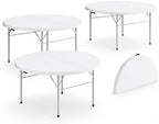 Round Plastic Bi-Fold Folding Table, 60 Inch, Granite White, Alloy Steel Frame, for Banquets, Catering, Events