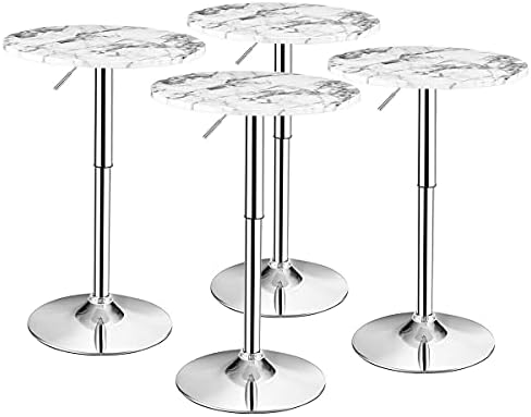 Round Pub Table Height Adjustable, 360° Swivel Cocktail Pub Table with Sliver Leg and Base for Home, Bar