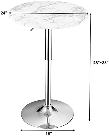 Round Pub Table Height Adjustable, 360° Swivel Cocktail Pub Table with Sliver Leg and Base for Home, Bar, alternate view 3