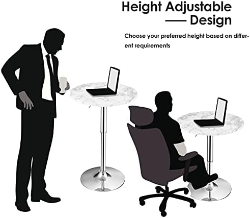 Round Pub Table Height Adjustable, 360° Swivel Cocktail Pub Table with Sliver Leg and Base for Home, Bar, alternate view 7