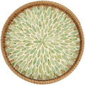 Round Rattan Tray with Mother of Pearl Inlay, Rattan Serving Tray for Coffee, Bread, Fruits, Decorative Wicker