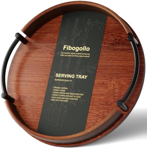 Round Serving Tray 11.8in Decorative Coffee Table Tray(Brown) in Brown