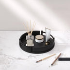 Round Serving Tray 9.8in Decorative Coffee Table Tray(Black) in Black, alternate view 2