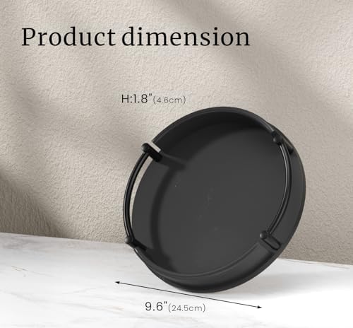 Round Serving Tray 9.8in Decorative Coffee Table Tray(Black) in Black, alternate view 3