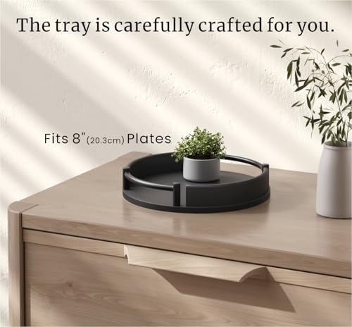Round Serving Tray 9.8in Decorative Coffee Table Tray(Black) in Black, alternate view 5