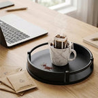 Round Serving Tray 9.8in Decorative Coffee Table Tray(Black) in Black, alternate view 6