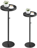 Round Side Table, Adjustable Small Drink Table Set of 2 Black