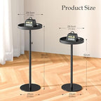 Round Side Table, Adjustable Small Drink Table Set of 2 Black, alternate view 3