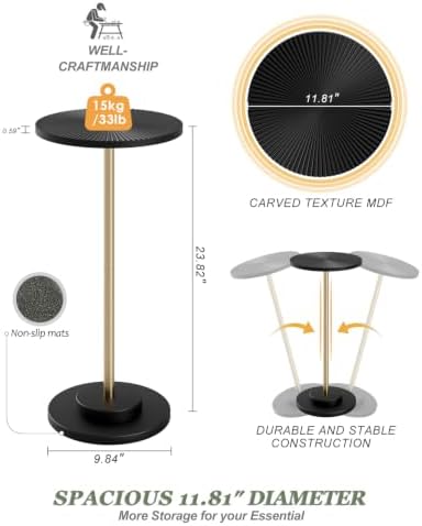 Round Side Table, Drink Table for Small Spaces, Black Gold Carved, alternate view 2