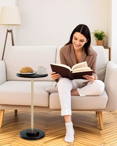 Round Side Table, Small Drink Table for Small Spaces, Black Marble, alternate view 3