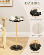 Round Side Table, Small Drink Table for Small Spaces, Black Marble, alternate view 6